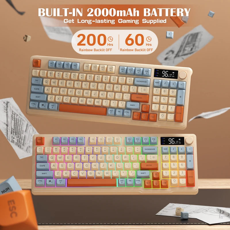 Wireless Gaming Keyboard with Display Screen & Knob - RGB Backlit, Rechargeable, Quiet Membrane Keys