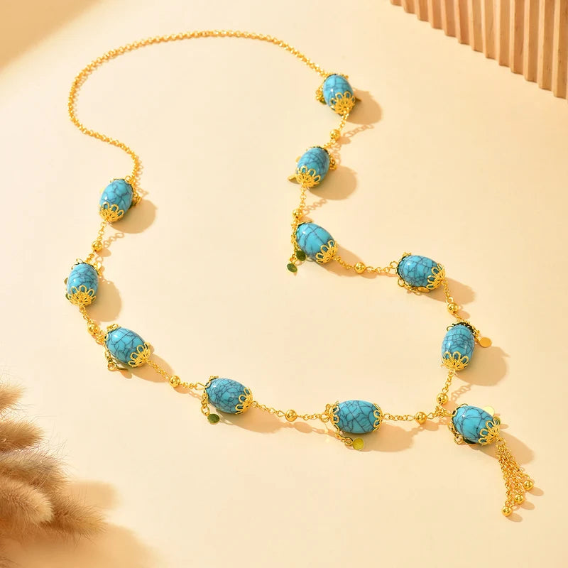 Blue Ethnic Style Pendant Necklace for Formal, Beach, Wedding