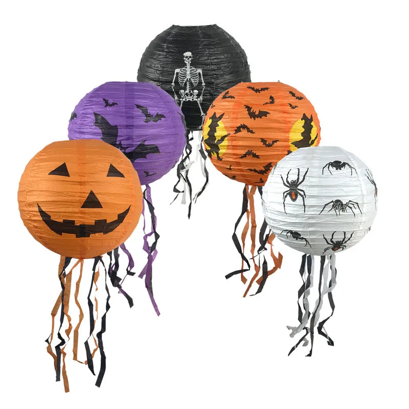 Halloween Paper Lanterns Pumpkin Spider Bat Skeleton Party Decorations Outdoor Set