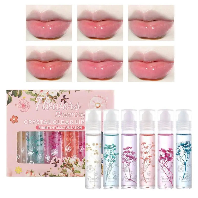 Moisturizing Lip Oil Set - Long-Lasting Clear Lip Gloss & Balm, 6pcs