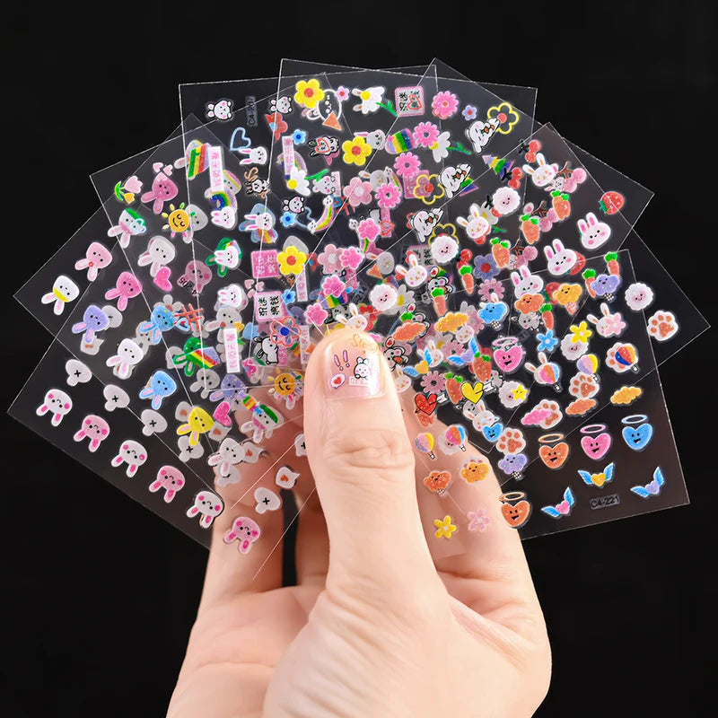 Children's Cartoon Rabbit Nail Stickers with Sequins & Glitter - DIY Kid Toy