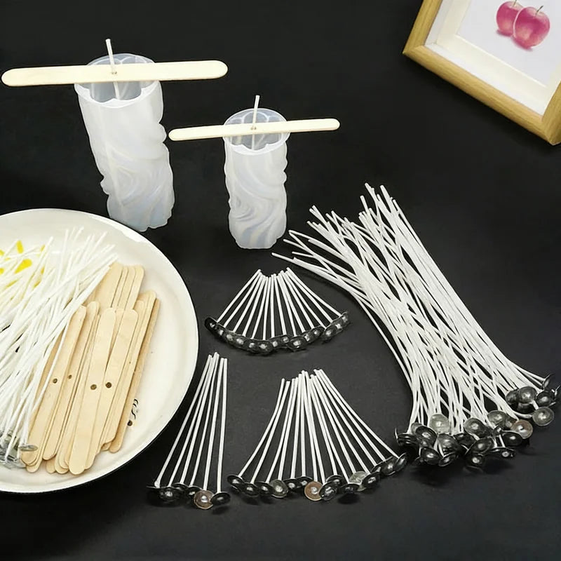 Pre-Waxed Candle Wicks with Wooden Centering Sticks for Soy, Beeswax, DIY Candle Making