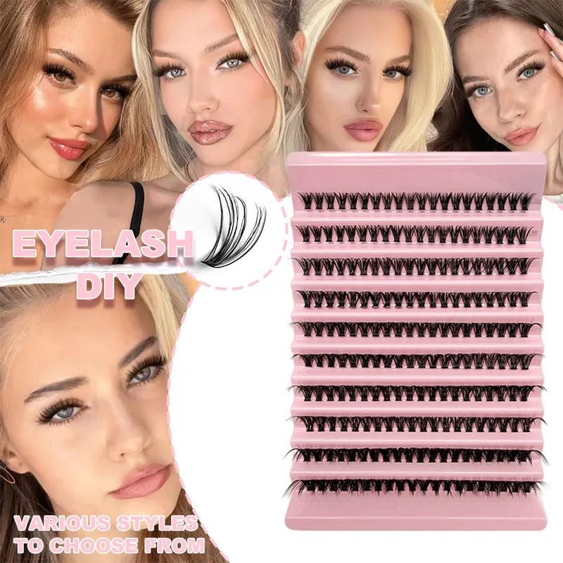 DIY Eyelash Clusters 200 Pieces Natural Wispy Curly Lash Set - 9-16mm Fluffy Personal Lash Extensions