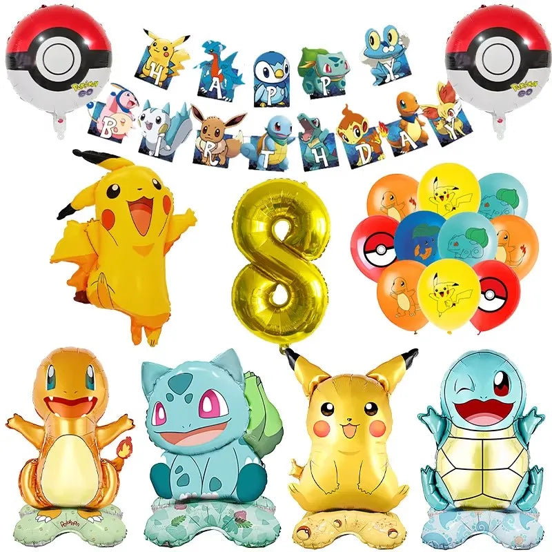 Kids Party Balloon Kit Pikachu Genies Turtle Birthday Decorations Set