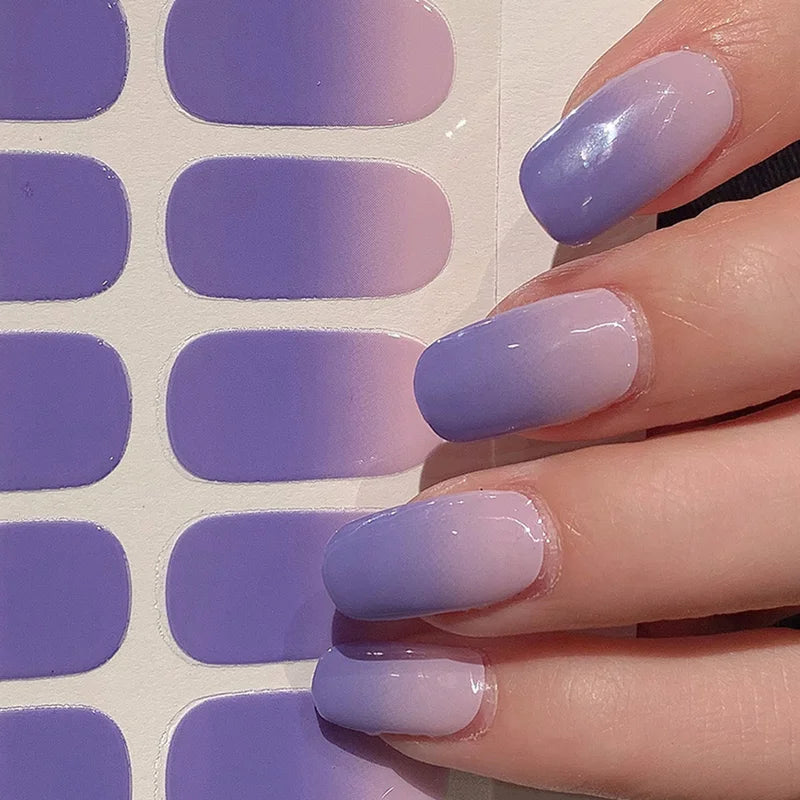 Semi-Cured Gel Nail Stickers Full Cover Color Nail Art Decals for UV Lamp