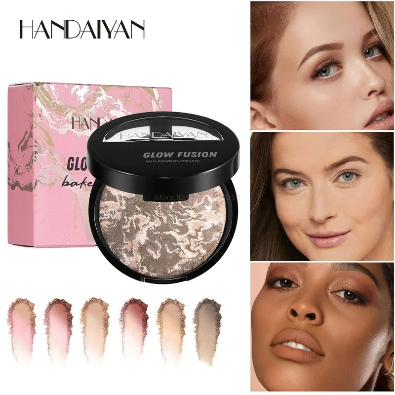 Oil-Control Luminous Setting Powder with Marble Baked Finish - Brightening Face Powder Compact Foundation Makeup