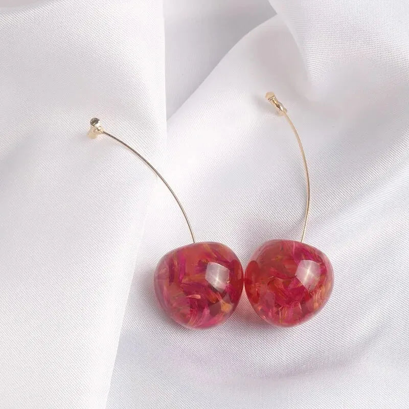 Red Cherry Drop Earrings for Women - Stylish Resin Fruit Dangle Jewelry