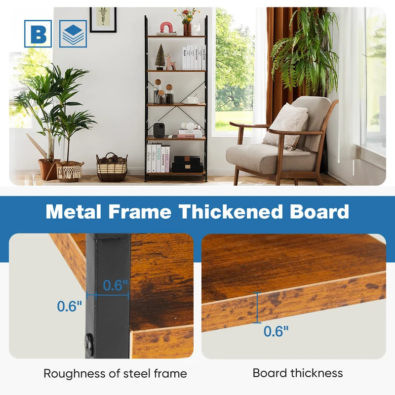 5 Tier Modern Bookcase Shelf for Living Room Bedroom Office Storage Organizer
