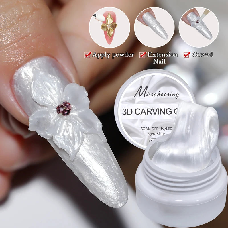 Pearlescent Satin Nail Art Glue for 3D Carving & Acrylic Designs - DIY Gel Varnish