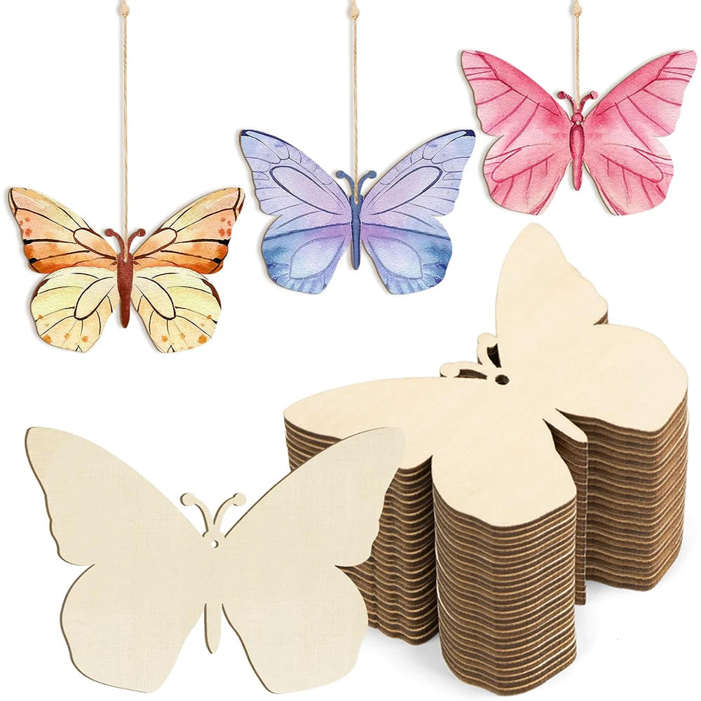 10pcs Unfinished Wooden Flower Ornaments for DIY Crafts, Christmas Hanging Decor
