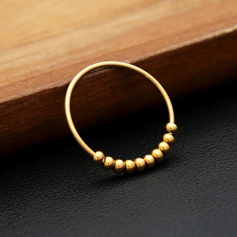Stainless Steel Spinner Ring for Women Men - Spiral Bead Antistress Jewelry