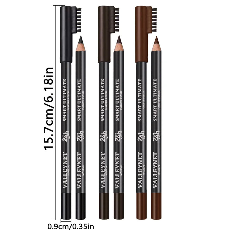 Wooden Eyebrow Pencils with Brush - Waterproof, Long-Lasting, Matte Finish, Multiple Colors