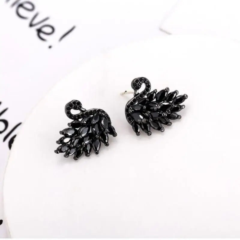Elegant Rhinestone Black Swan Earrings for Women - Party Jewelry & Gifts