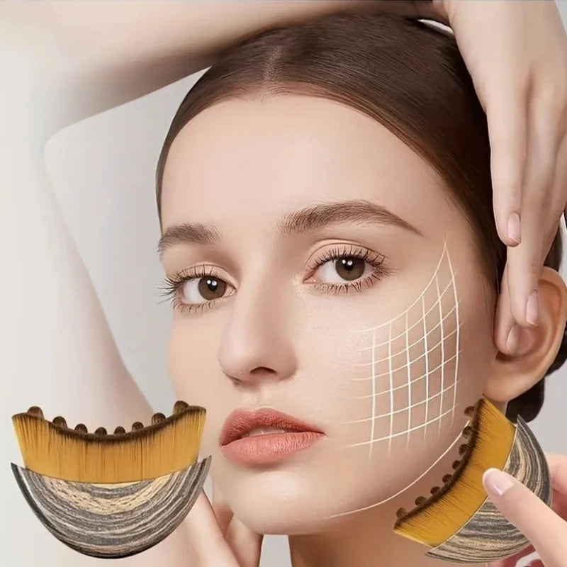 Portable Facial Contouring Brush with Gua Sha for Makeup & Skin Care
