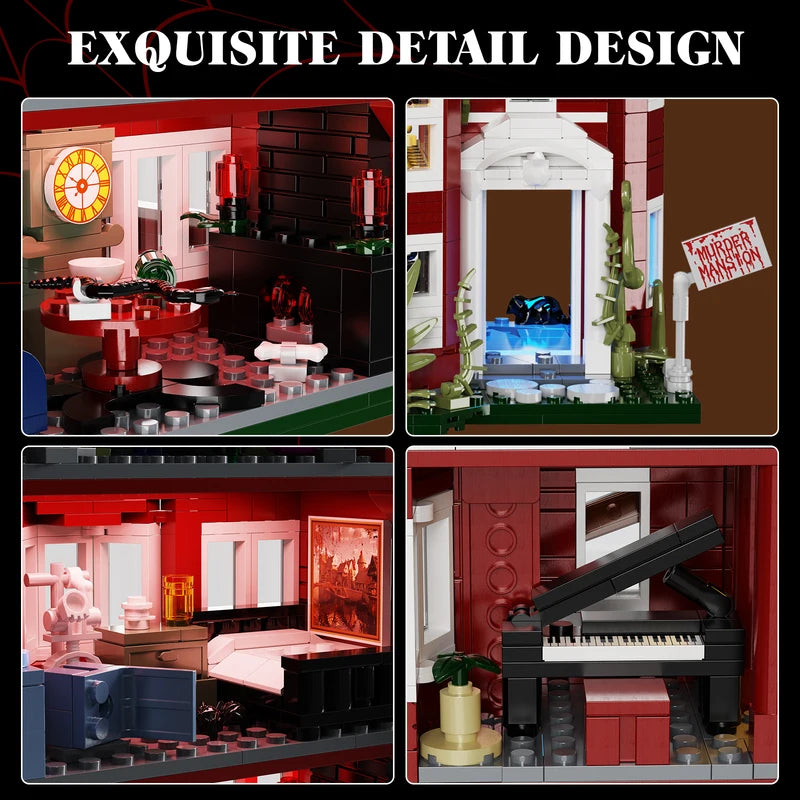 Halloween Haunted House Building Blocks Set with LED Light - 1171 Pieces, Gift for Kids & Adults