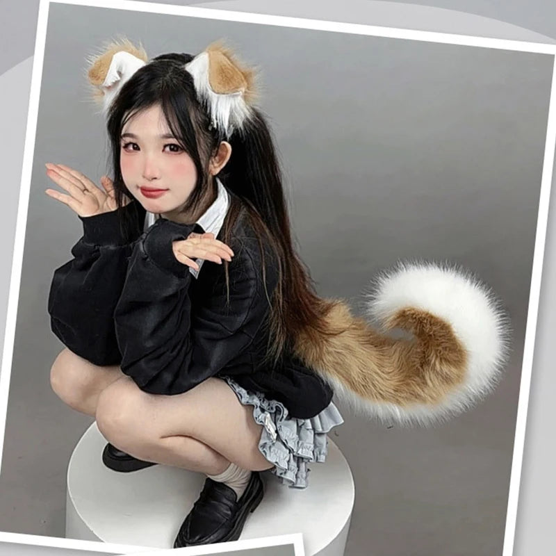 Halloween Dog Ear and Tail Set - Plush Animal Cosplay Costume Accessories