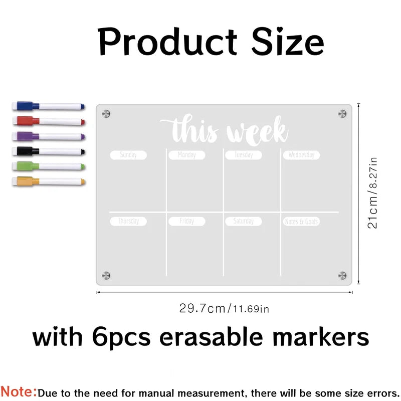 Magnetic Weekly Planner Whiteboard Calendar for Refrigerator & Metal Surfaces
