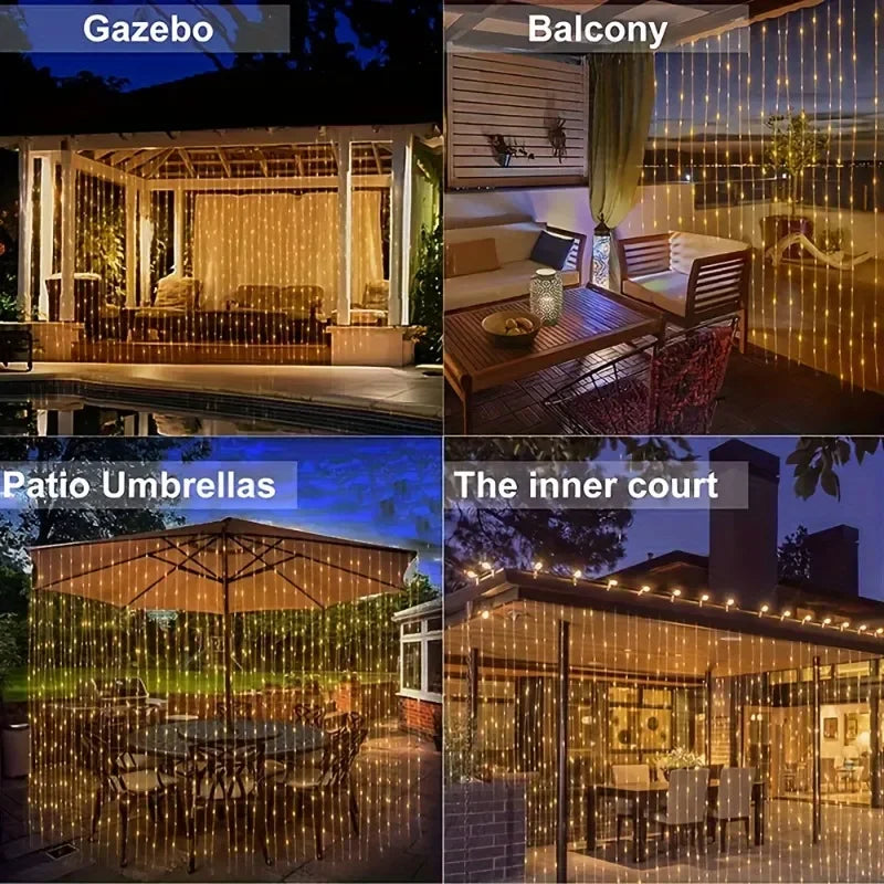 Outdoor String Lights Solar Curtain String Lights for Wedding Garden Bedroom Indoor Wall Decoration