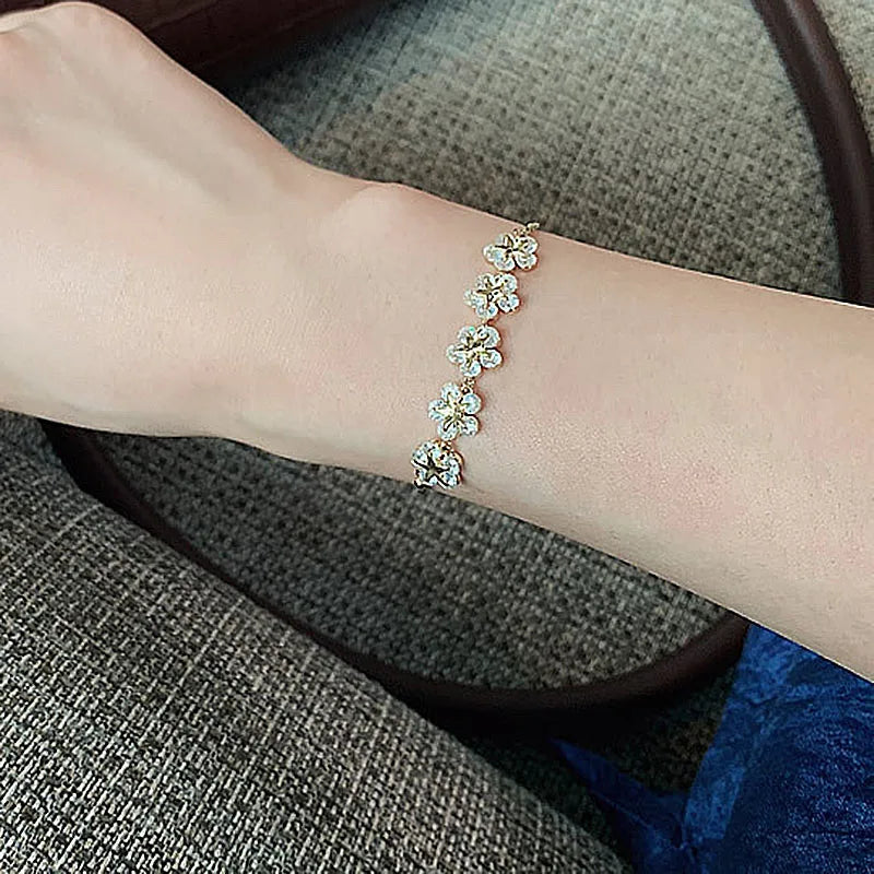 Gold Plated Crystal Flower Charm Bracelet for Women Wedding Gift Jewelry