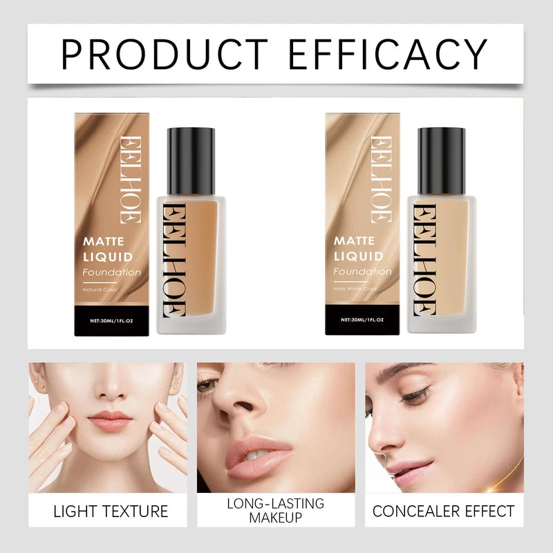 Matte Liquid Foundation Long Lasting Waterproof Full Cover Makeup Base Concealers