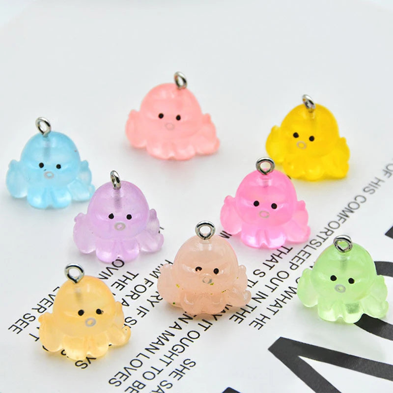 10pcs Cute 3D Luminous Octopus Marine Animal Charms for Jewelry Making DIY Accessories