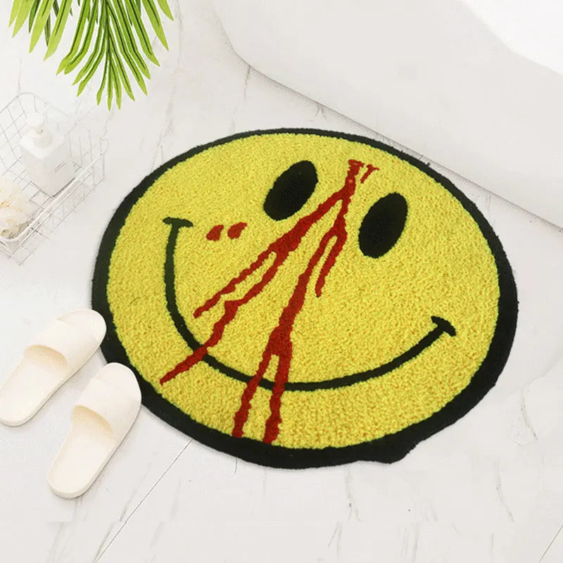 50cm Plush Round Trippy Smiling Rug - Non-Slip Bedroom & Living Room Floor Mat