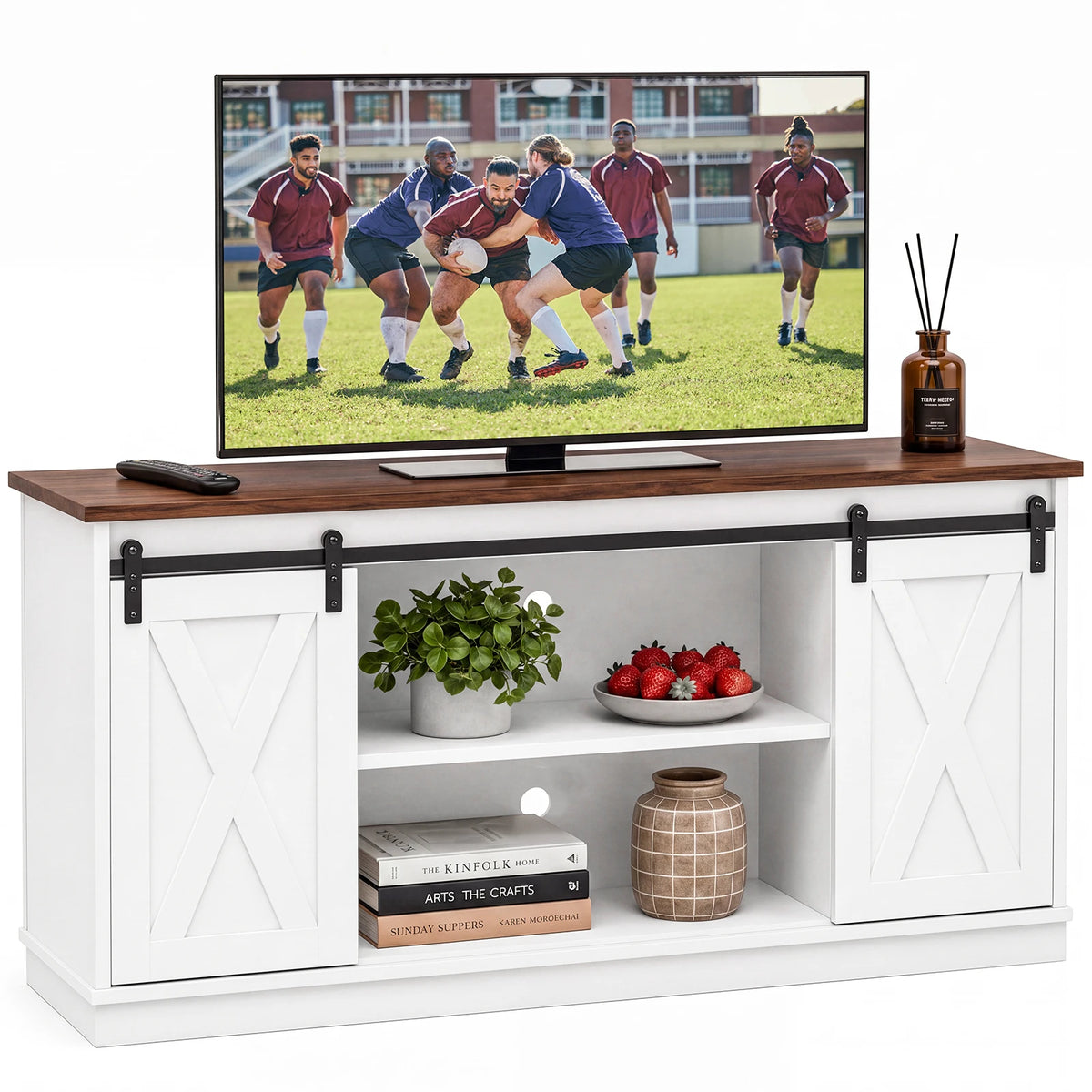 Wood Storage Shelves Cabinet for Living Room TV Stand & Organizer, Fits 65 Inch TVs