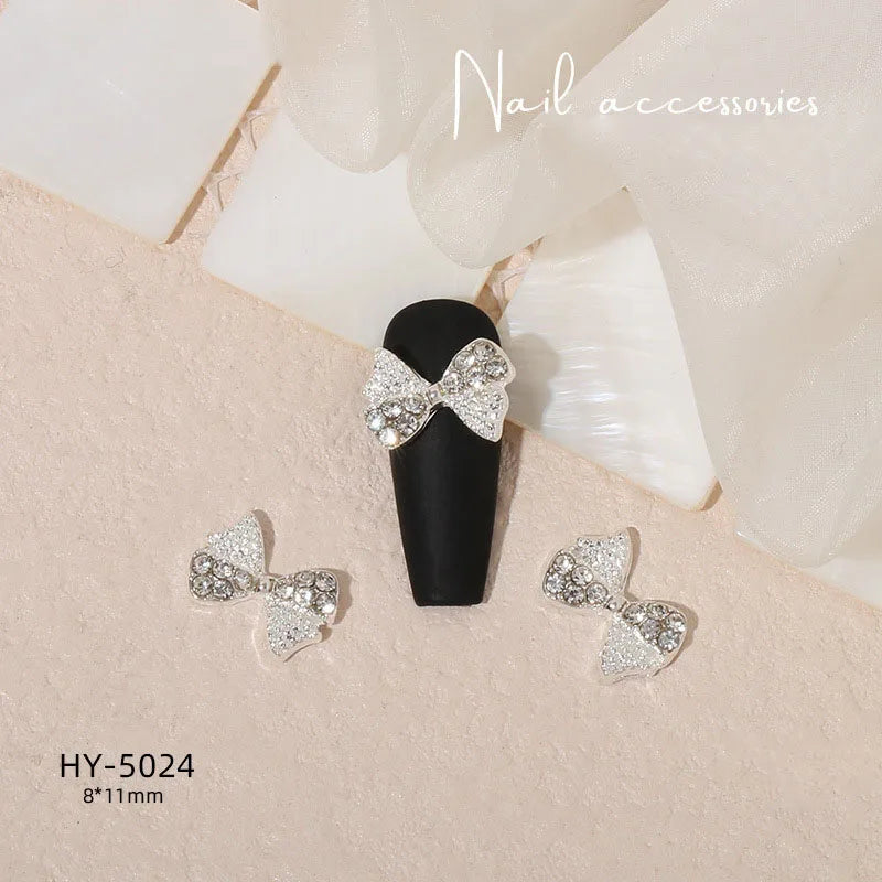 Shaped Rhinestones Nail Charms 10/15pcs Metal Heart Bowknot Nail Art Decorations