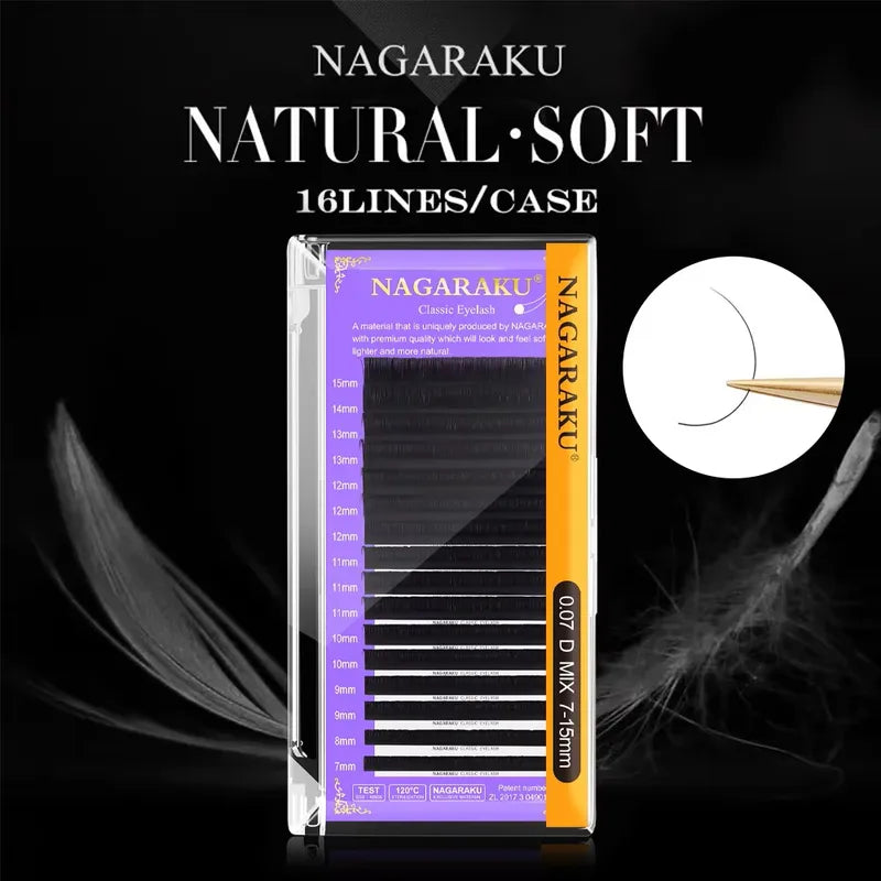 Eyelash Extension Lashes 16 Rows Natural Soft Matte Black Professional 12-15mm
