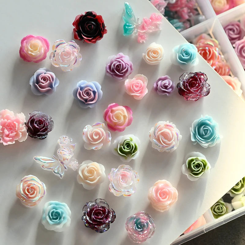12-Grid 3D Floral Butterfly Pearl Nail Art Charms for DIY Manicure Decorations