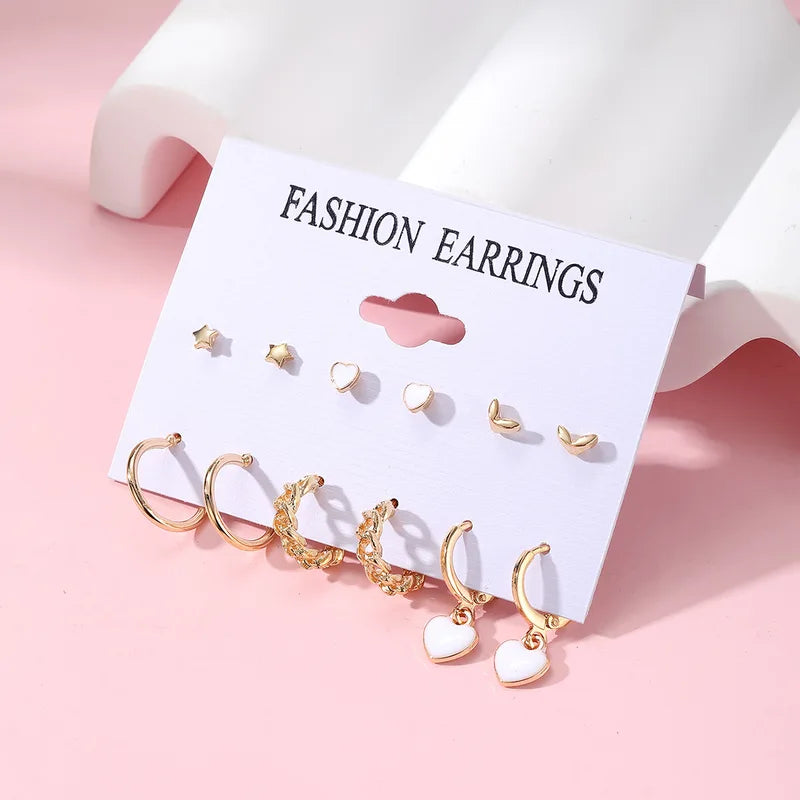 6-Pair Heart-Shaped Butterfly Hoop Earrings Set for Women - Trendy Jewelry