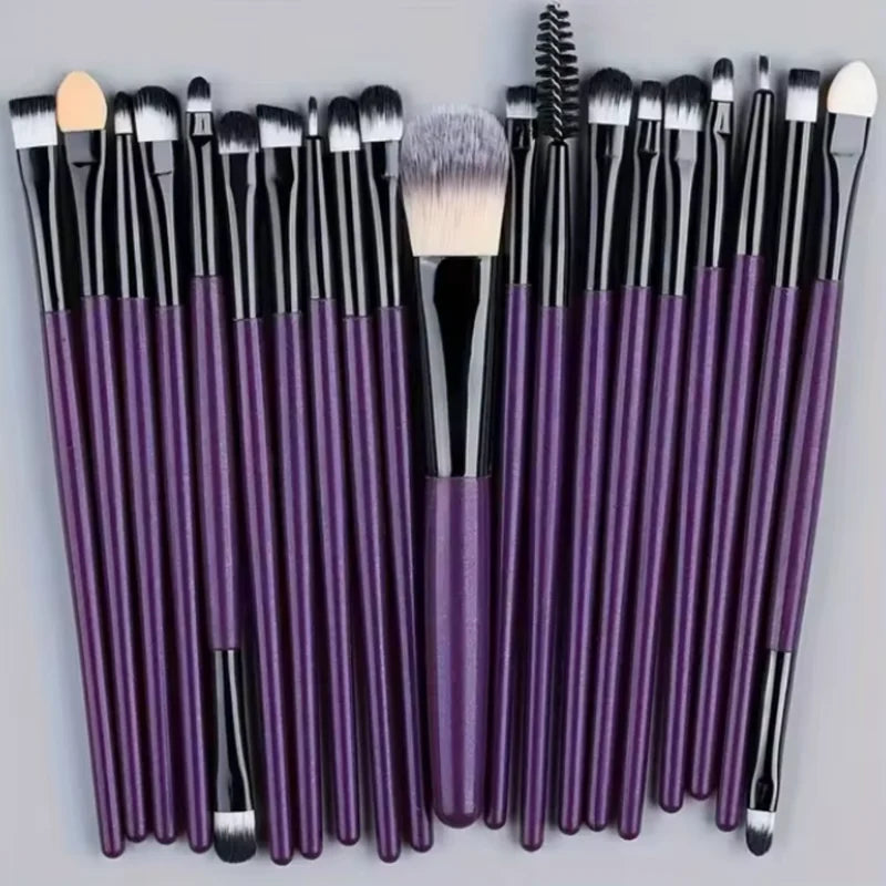 20-Piece Makeup Brush Set with Soft Wool Bristles & Multiple Handle Colors