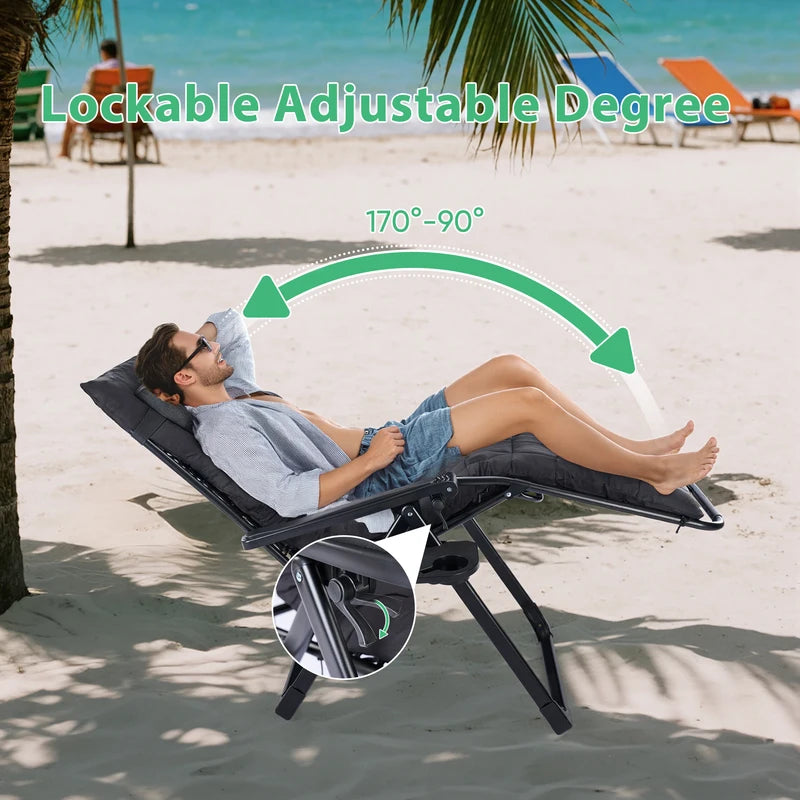 Portable Zero Gravity Recliner Lounge Chair with Cup Holder & Removable Cushion