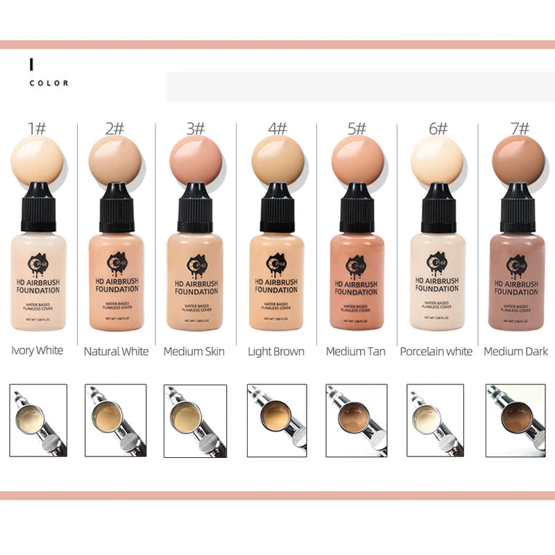 Professional Airbrush Foundation 30ml - 7 Colors for Flawless Makeup