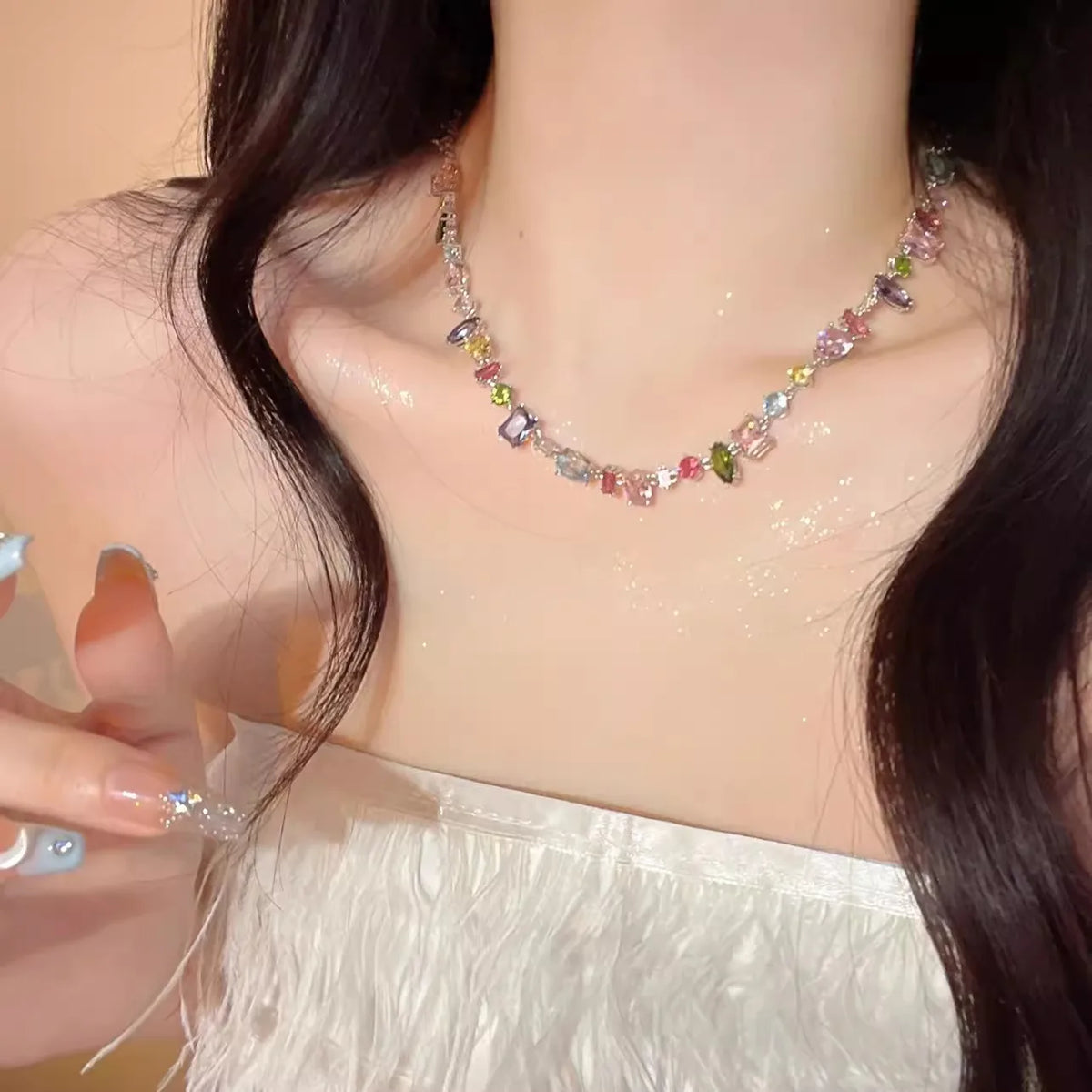 Colorful Zircon Beaded Jewelry Set for Women - Necklace & Bracelet Gift