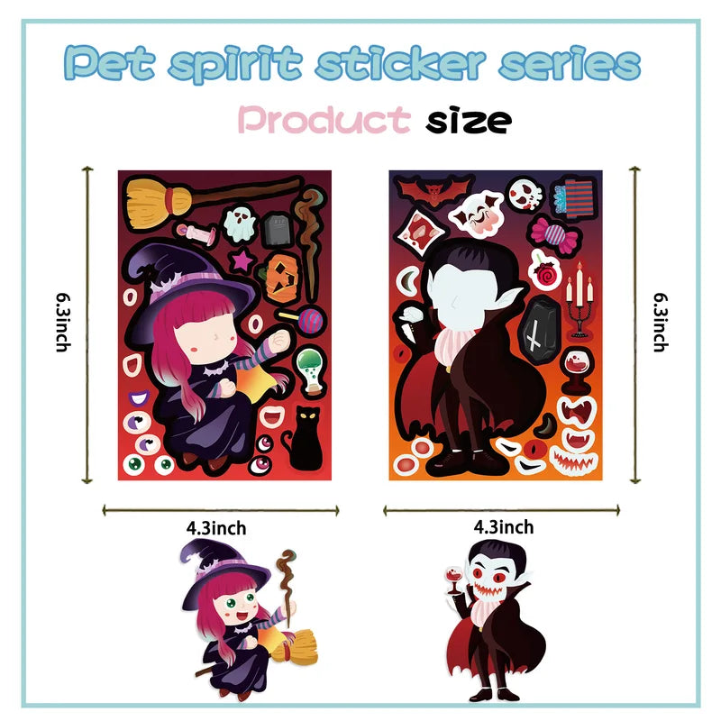 8Sheets Cartoon Halloween Puzzle Stickers Make-A-Face DIY Children's Waterproof Decals