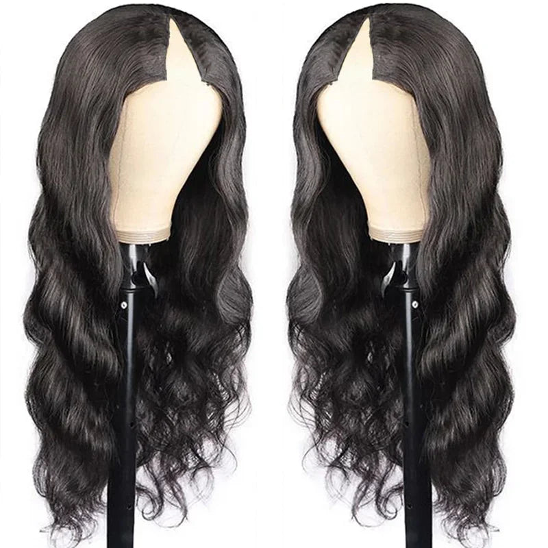 Body Wave Human Hair Wig 200 Density Glueless V Part Natural Color 16-32 Inch