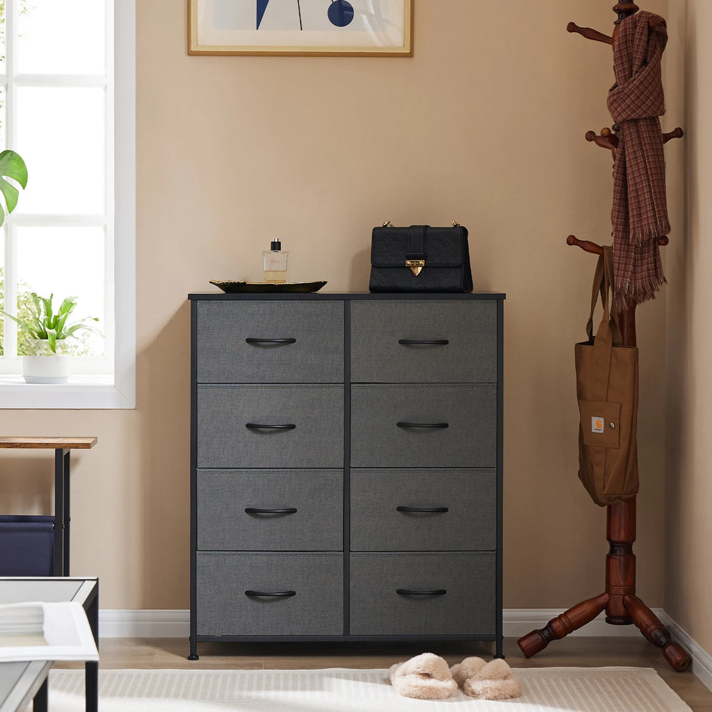 Fabric Drawer Cabinet with Wooden Top and Metal Frame, Multi-Use Storage Chest for Living Room or Bedroom