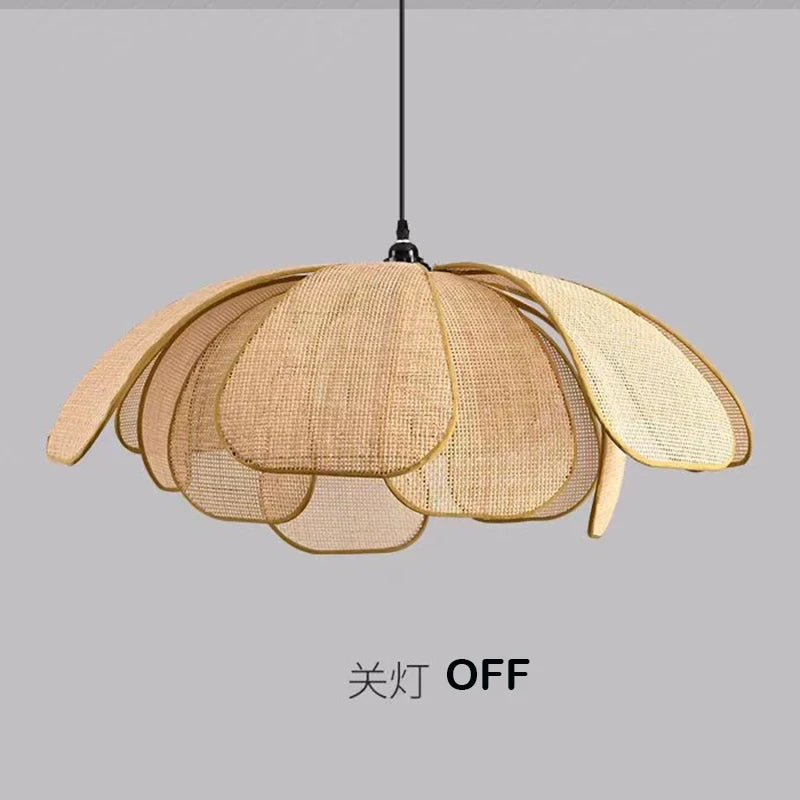 Retro Hand-Woven Rattan Petal Chandelier for Dining & Bedroom - Artistic Lighting Fixture