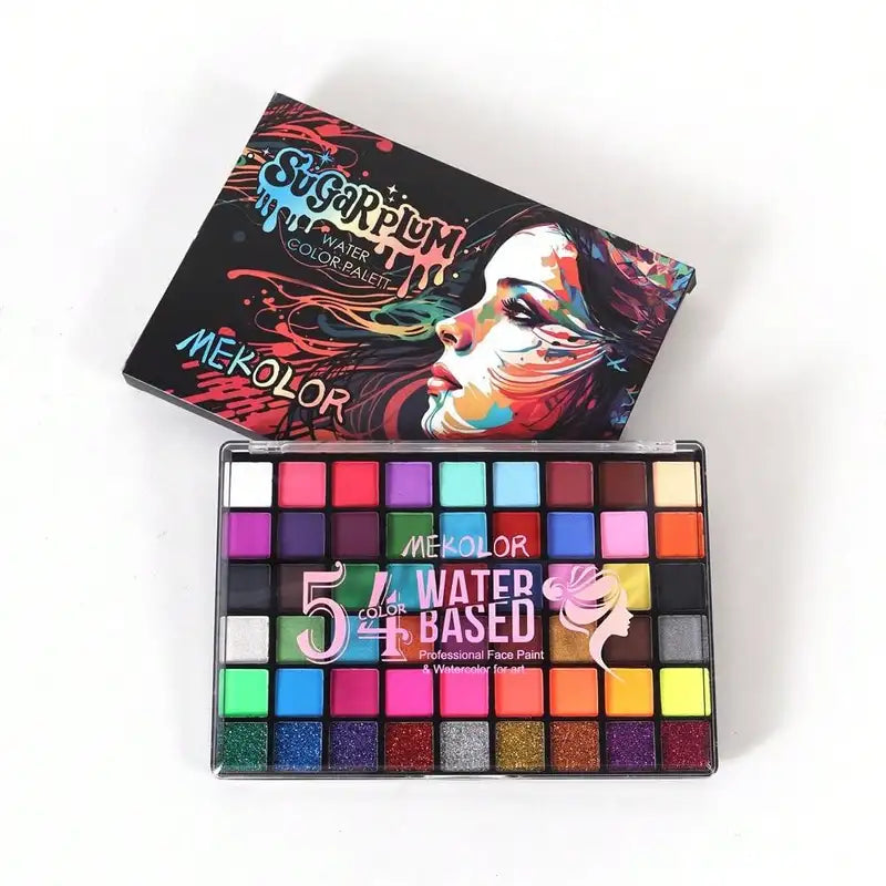 54-Color Face Painting Set with Water-Activated Eyeliner Palette - Professional Makeup Kit