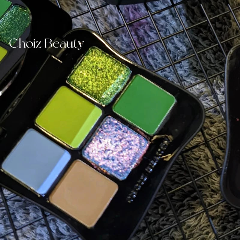 6-Color Eyeshadow Palette with Matte, Shimmer & Glitter Finishes - Colorful Makeup Set