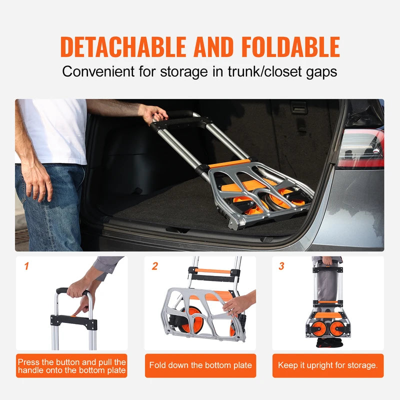 Heavy Duty Folding Hand Truck Cart Dolly with Telescoping Handle and Rope - 176/275/309 lbs Capacity