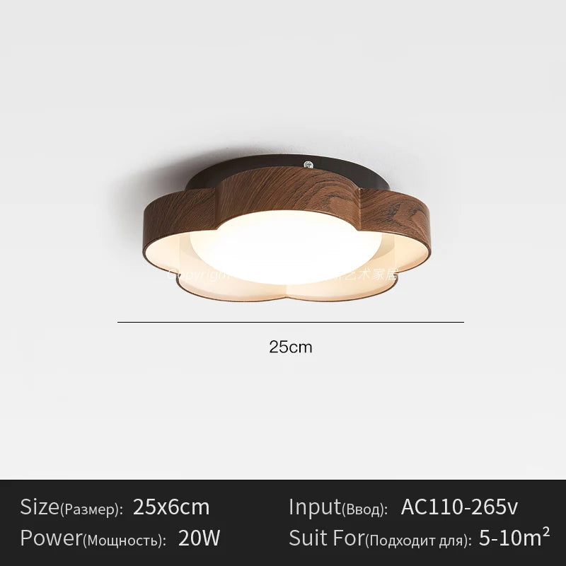 Retro Flower Shaped Ceiling Light - Ultra-Thin Wood Grain Walnut Indoor Home Decor