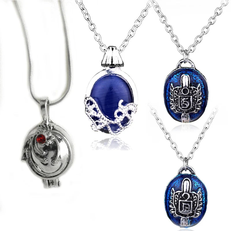 The Vampire Diaries Necklace Elena Gilbert Movie Charm for Women - Blue Stone Choker