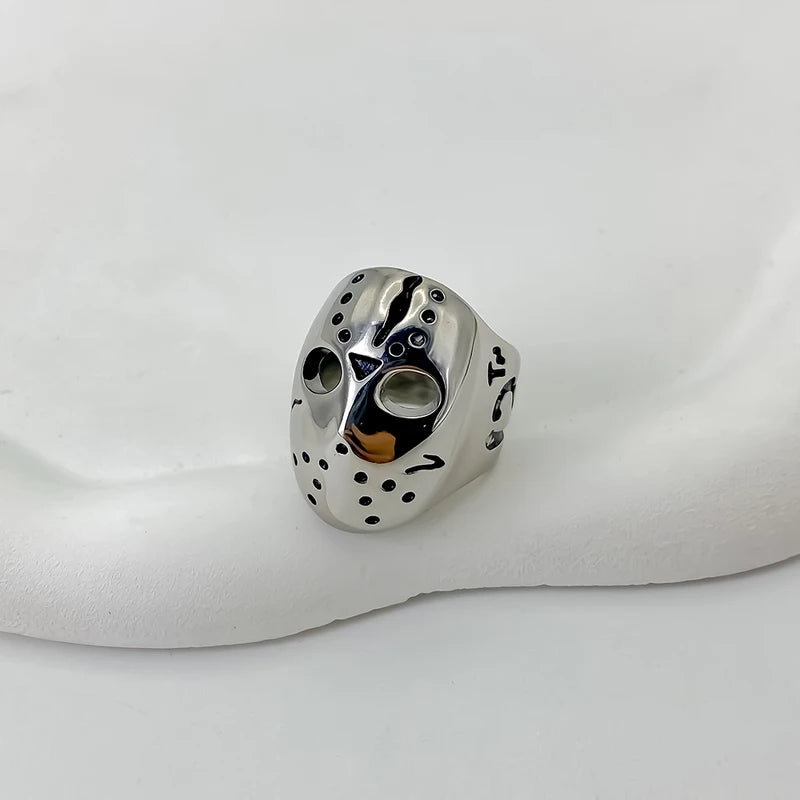 Men's Titanium Steel Punk Ring with Green or White Main Stone - Retro Metal Jewelry