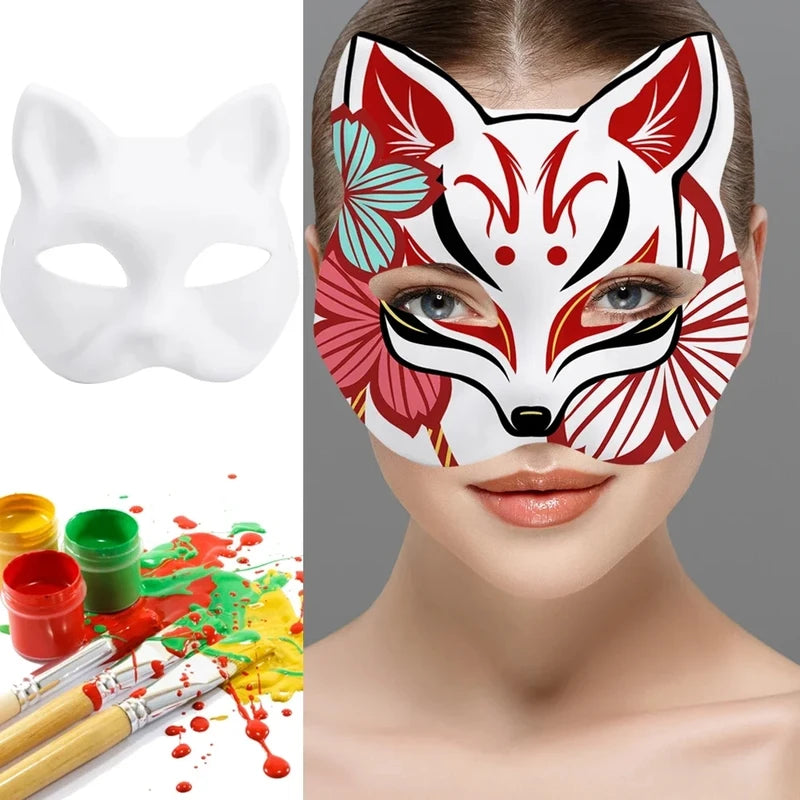 5Pcs White Cat Masks DIY Halloween Animal Half Face Masks for Cosplay and Party
