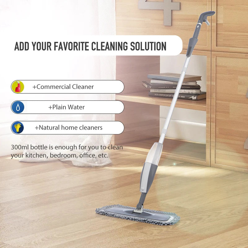 Magic Spray Mop for Wooden Floors with Reusable Microfiber Pads 360° Handle Home Cleaning Tool