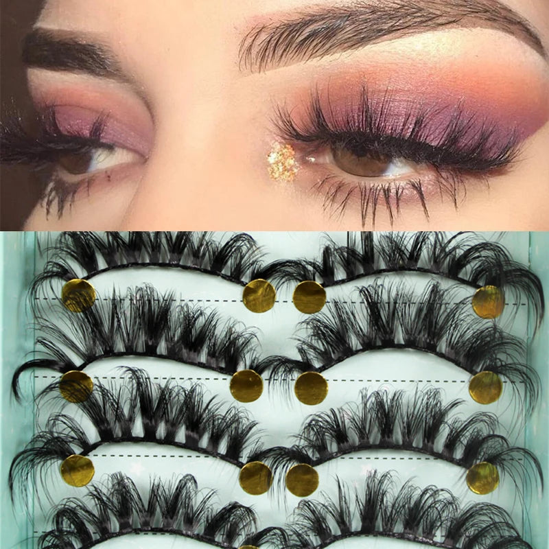 10 Pairs False 3D Fluffy Mink-Look Eyelashes - Natural, Reusable, Dramatic Volume
