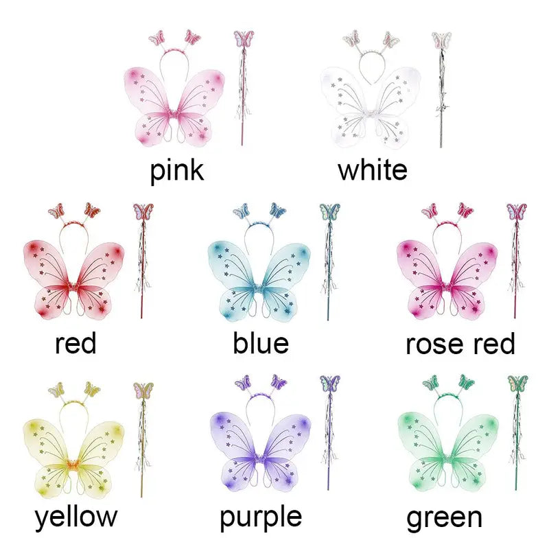 Kids Fairy Wings and Wand Dress-Up Set with Hair Hoop - Princess Costume Accessories