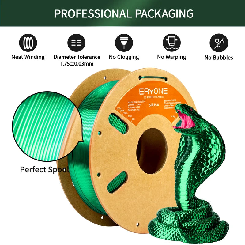 Silk PLA 3D Printer Filament 1.75mm - Glossy Finish, 1kg Spool, Multiple Colors